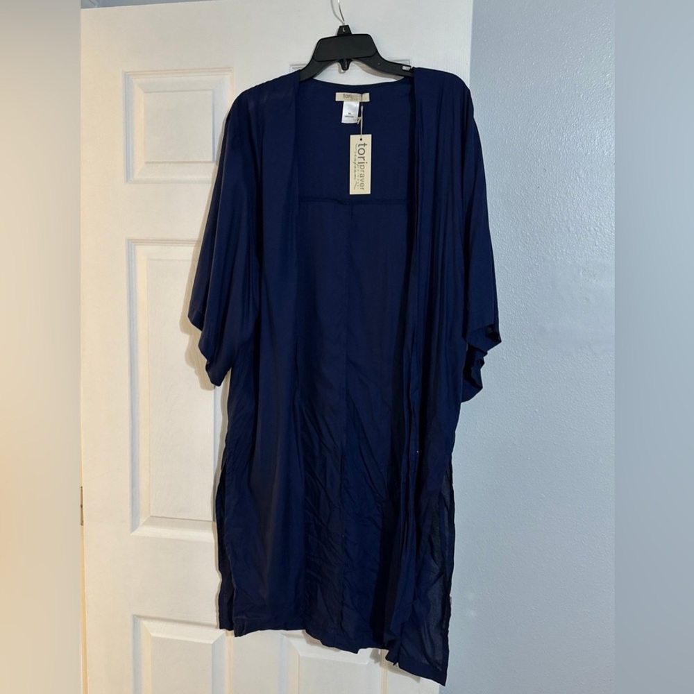 Tori Praver Kimono Navy Blue Swim Cover Up
